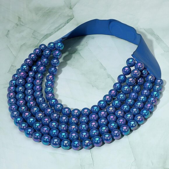 NEW - 5 Row SHIMMER Beaded Magentic Close Statement Beads Necklaces - Picture 8 of 15